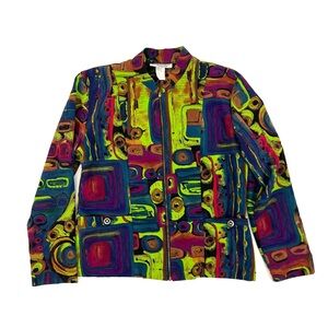 Vintage Geometric Abstract Green Multi Colored Jacket